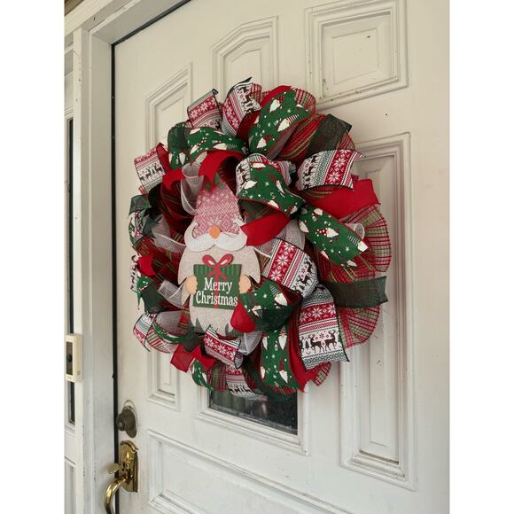 Merry Christmas Gnome Wreath | Red Green Christmas Door Decor Holiday Wreath xxx - Picture 6 of 9